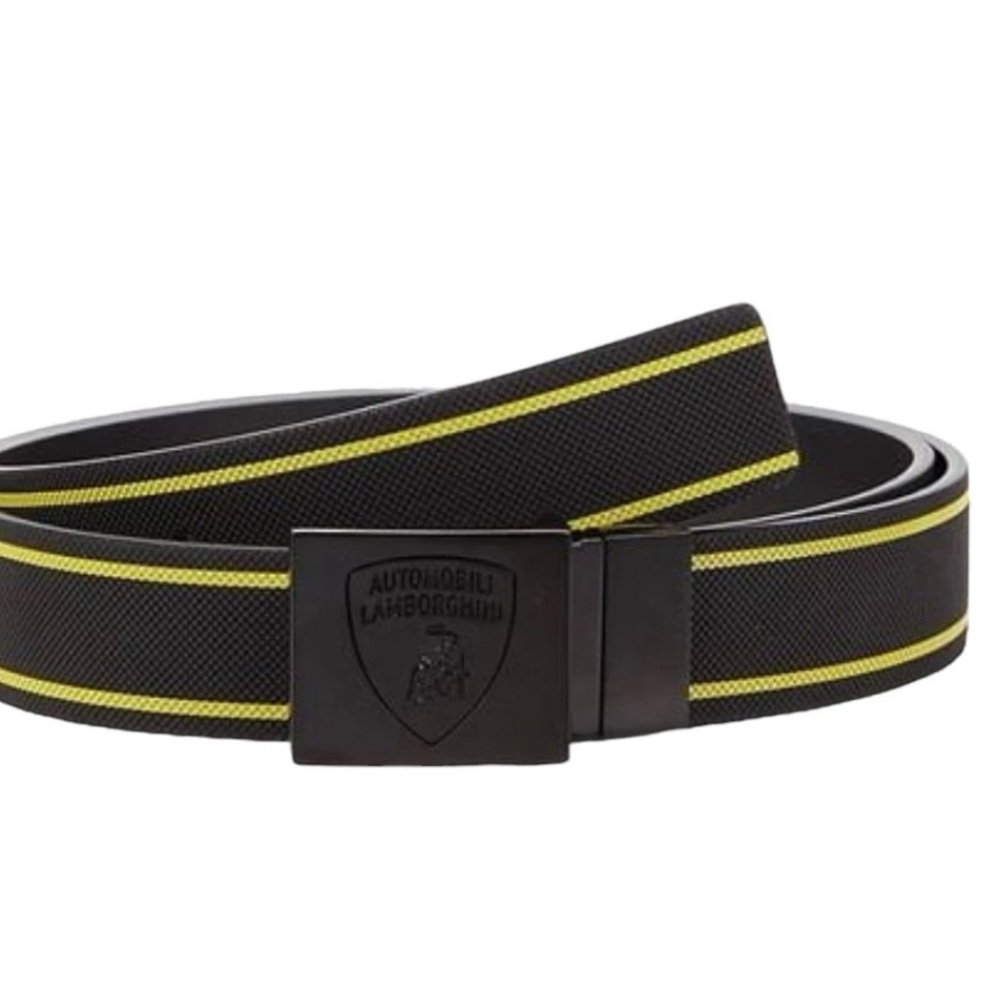 Rare Lamborghini Men's Black and Yellow Leather Belt